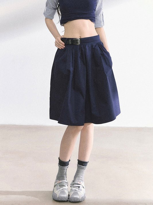 Skirt Length Knee Black/Navy Blue A-line