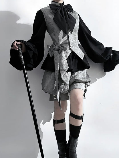 Banded Collar Prince Waistcoat Gray Ouji Jacquard