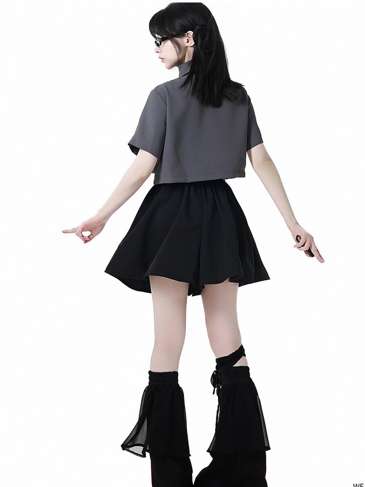 Belt Black Cheongsam Tassel Style Shorts with Buckle Belt and