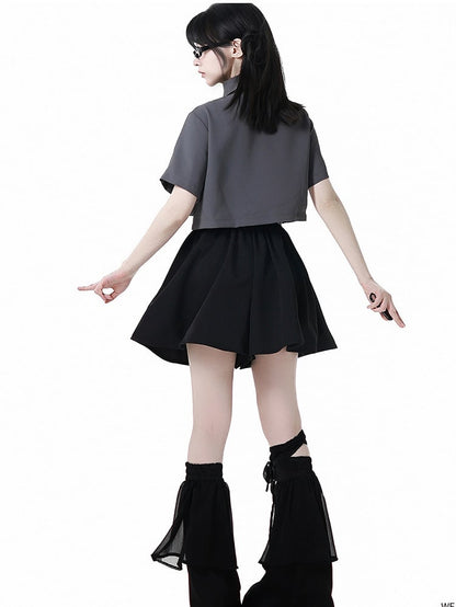 Belt Black Cheongsam Tassel Style Shorts with Buckle Belt and
