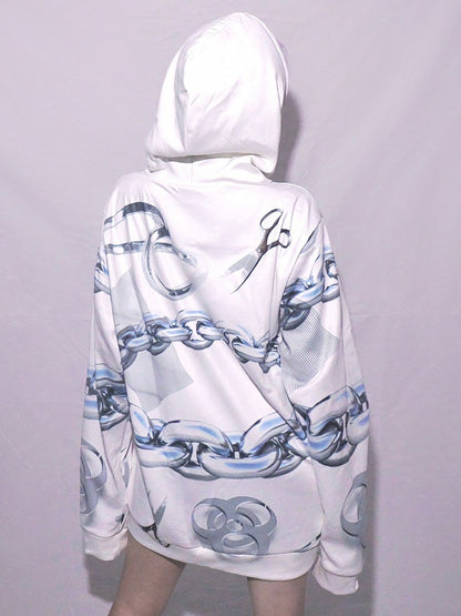 Hoodie And Cyberpunk Scissor White Print Chain