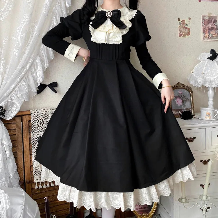 Beige Clearance-Size Piece Black Lolita and Juliette 84CM S Sleeves Maid Bust for One Apron Set +