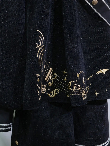 Black Ouji Glittering Waffle Top with Music Notes and Fringe Sash