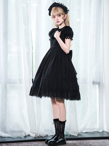 Sweet Lolita Dress Kuro Puff High Black Cotton Sleeves Waist