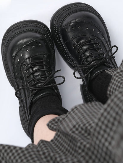 with Platforms Details Black Stitched Decor Gothic Studs