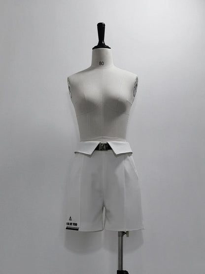 Foldover Techwear Ouji Waist White with Futuristic Belt Lolita Shorts