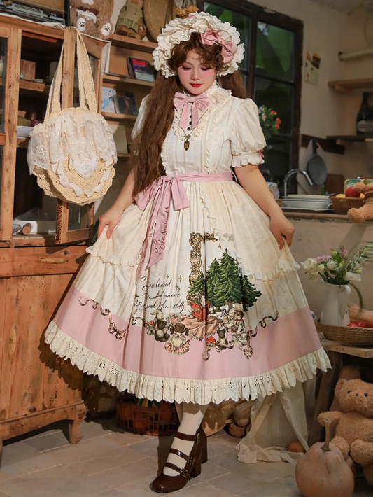 Piece Cotton Lolita Sleeves Sweet Plus Short Creamy One Available Sizes Dress