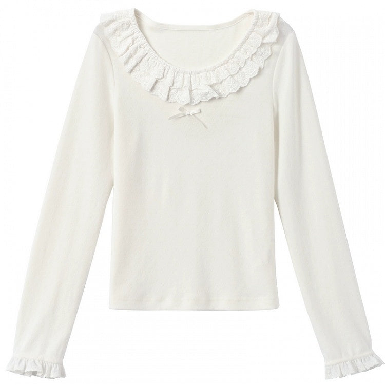 White Lace Trim Round Neck Slim-fit Top