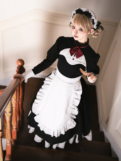 Black and White Juliette Sleeves Maid Apron Waist Lolita