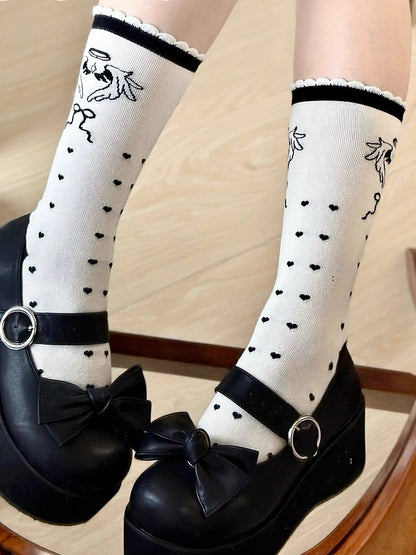 Angel Black Wings Calf Print Lolita Socks