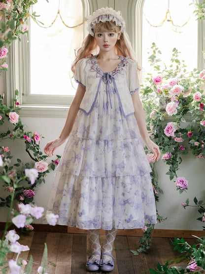 Purple High Waist Bowknots Tiered Skirt Summer Lolita Dress