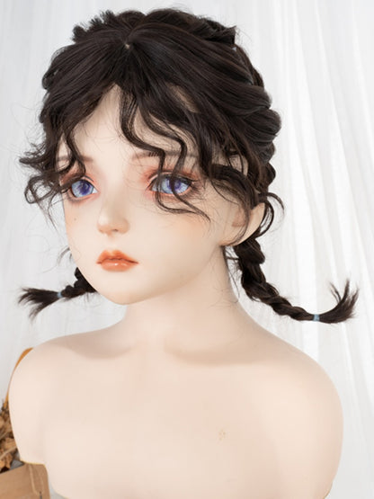 Black-brown 40CM Shoulder Length Curly Wig With Bangs