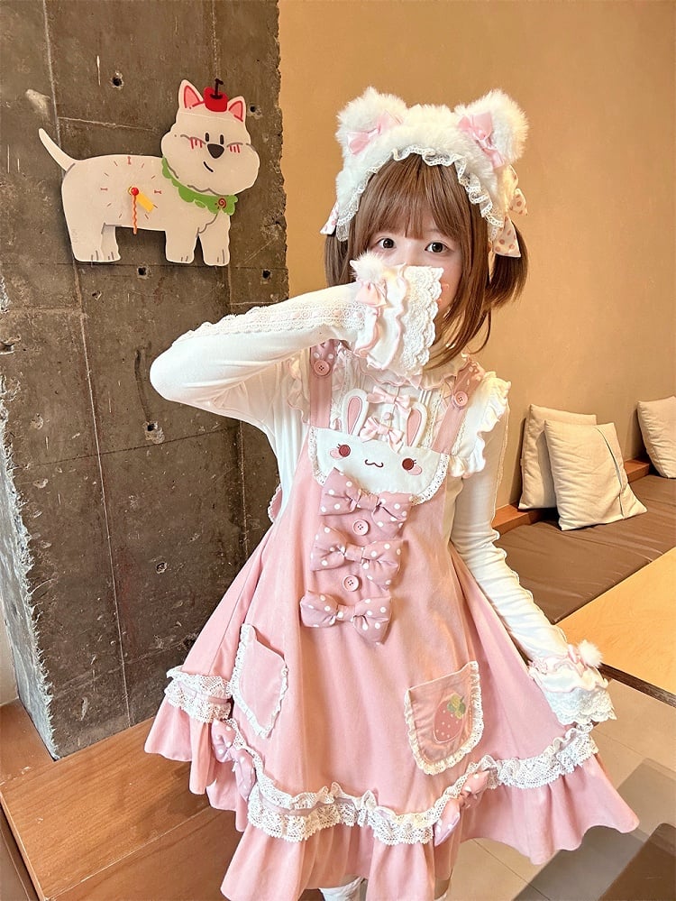 White and Pink Lettuce Hem Sweet Lolita Top