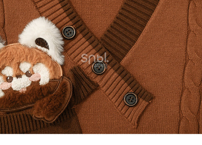 Cute Lesser Panda Brown Colorblock Knit Vest