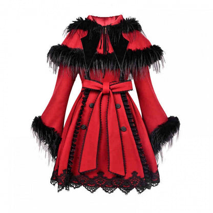 Christmas New Outfit Detachable Cape Red Woolen Coat