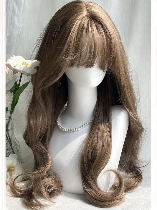 Brown Wavy Air Wig With Bangs Length 70CM