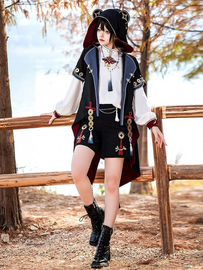 Black Ouji Lolita Straight-leg Shorts with Chain and Tassel