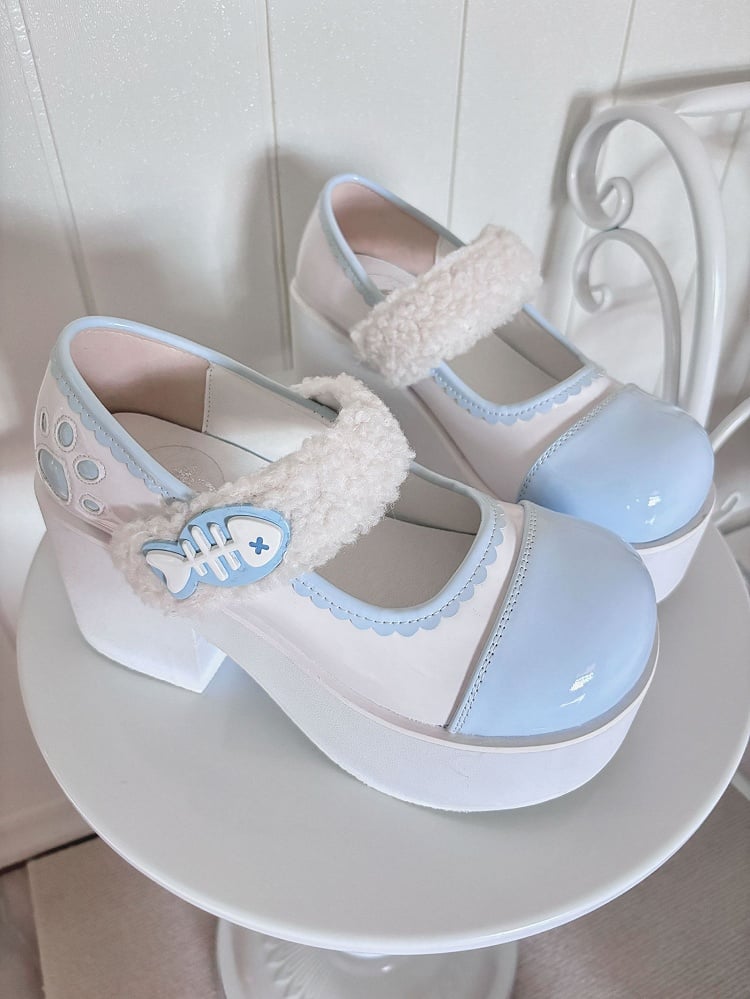 Tenshi Kaiwai Light Blue Jirai Kei Claw Fishbone Platform Shoes