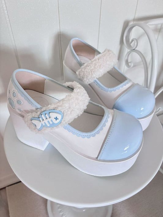 Tenshi Kaiwai Light Blue Jirai Kei Claw Fishbone Platform Shoes