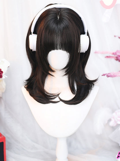 Bust Black 40-45CM Tea Above Wig Length Full Bangs With Wavy