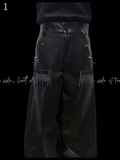 Schwarze Hose Cut Letter Straight-Leg Applique Punk