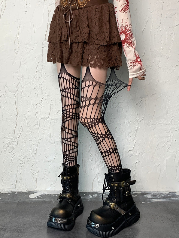 Design Hollow-out Wasteland Suspender Brown/Black/Gray/White/Red Stockings Punk