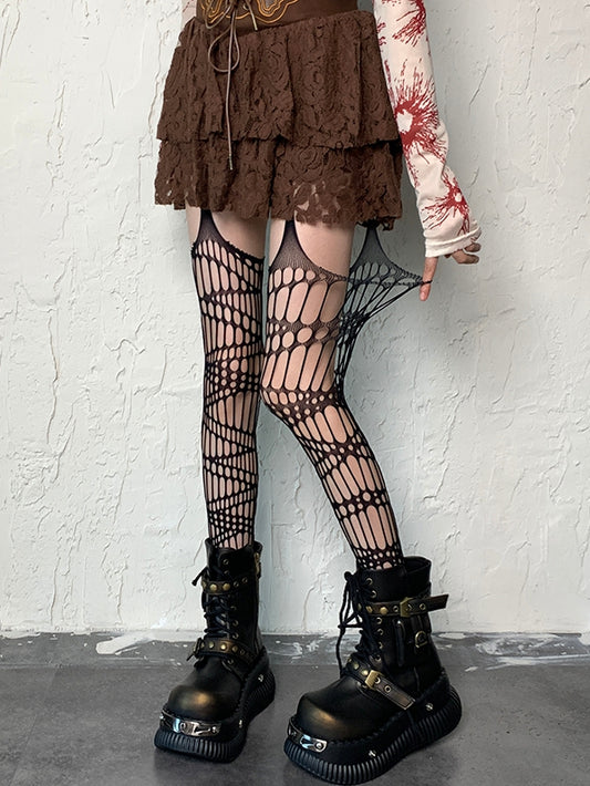 Design Hollow-out Wasteland Suspender Brown/Black/Gray/White/Red Stockings Punk
