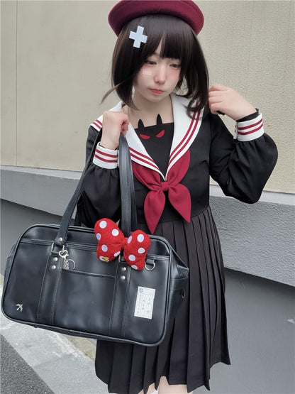 Robe d'uniforme JK à jupe plissée et col marin noir Little Devil