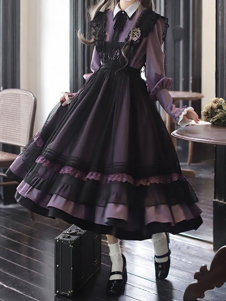 Waist with Belt Velvet Purple Sweet Lolita One Piece High Waist Dress