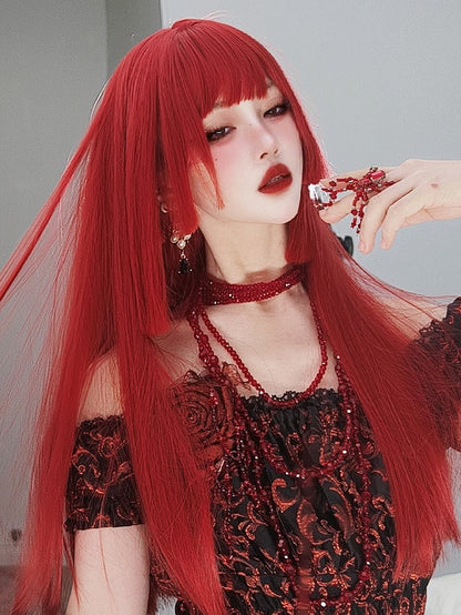 Red Hime Cut Long Straight Synthetic Wig