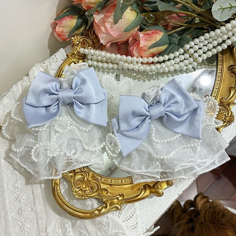 White and Blue Bowknot Wrist Cuffs