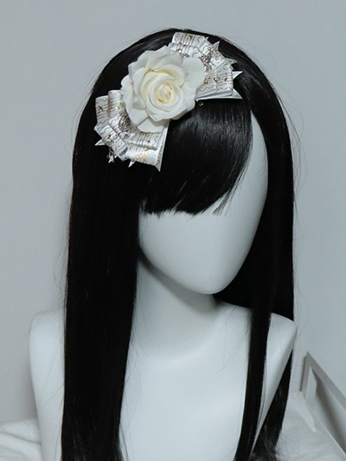 Musical White Floral Hairclip Bowknot Charm Design Notes