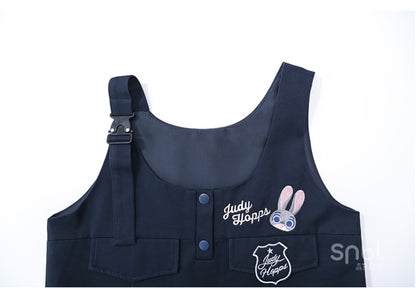 Zootopia Judy Embroidery Dark Blue Overalls Box Pleat Hem