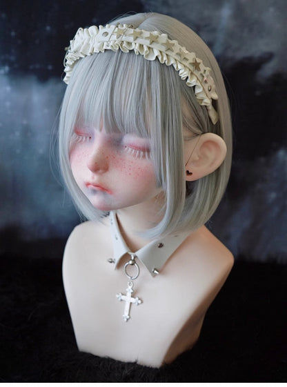 White Handmade Star-Shaped Studs Pins Ruffled KC