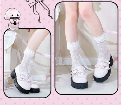 Schuhe Jirai 6,5 cm Pink Chunky Detail Kei mit Loafers Perlenabsatz Sweetheart Plateau