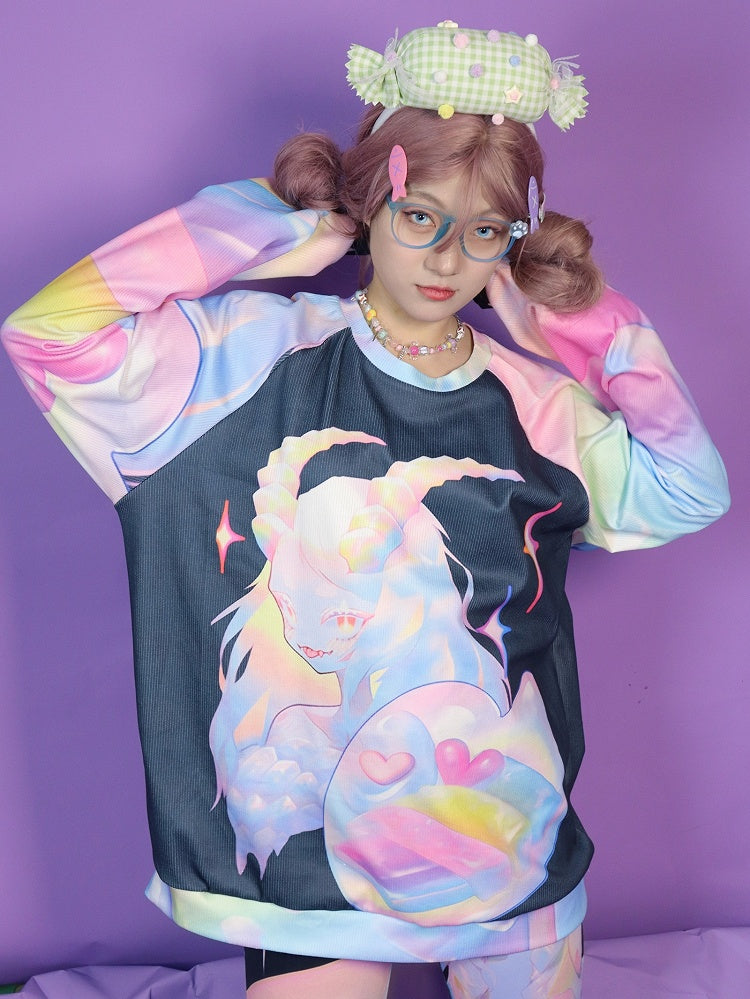 Gyaru Sweatshirt Bunte Cartoon Muster Mode