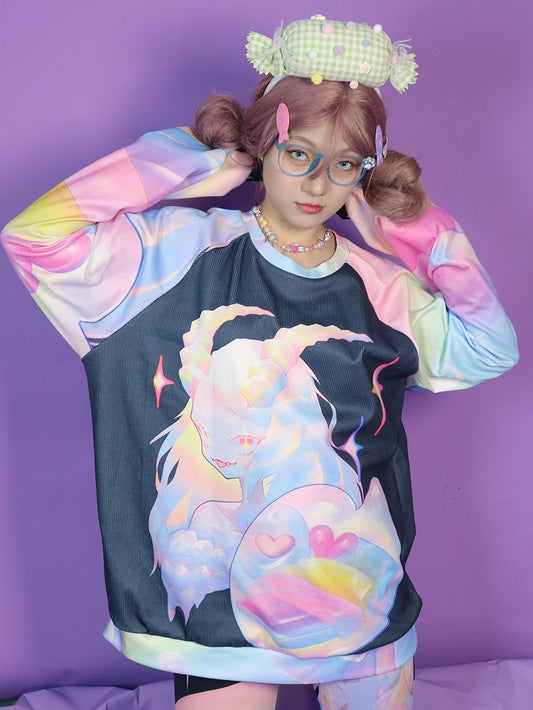 Gyaru Sweatshirt Bunte Cartoon Muster Mode
