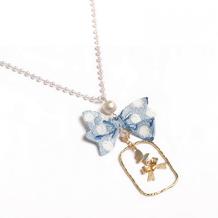 Pink / Blue / Purple Bowknot Pendant Necklace