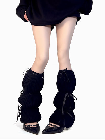 Black/Apricot/Brown Knit Leg Warmers