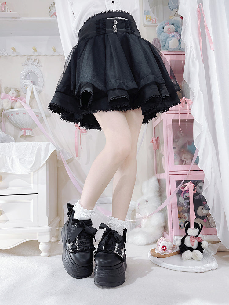 Jirai Accents Kei Shoes Black Bow Buckle Design Beaded Platforms