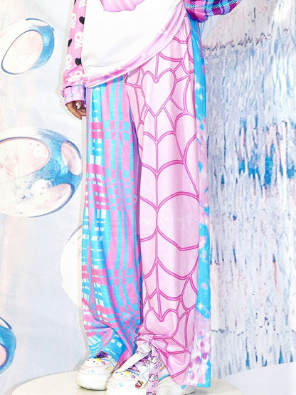 Und Y2K Flare BluePink Plaid Muster Web Silhouette Hose Spinne