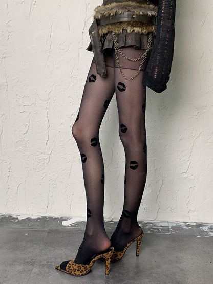 Black/Red Gothic Lips Tights