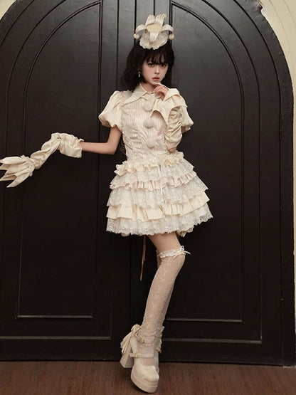 Clown-Outfit + Shorts, Pumphose, Kragen, spitzes Hemd, Lolita-Zirkus, Strumpfbänder, Ouji Apricot Vibes –