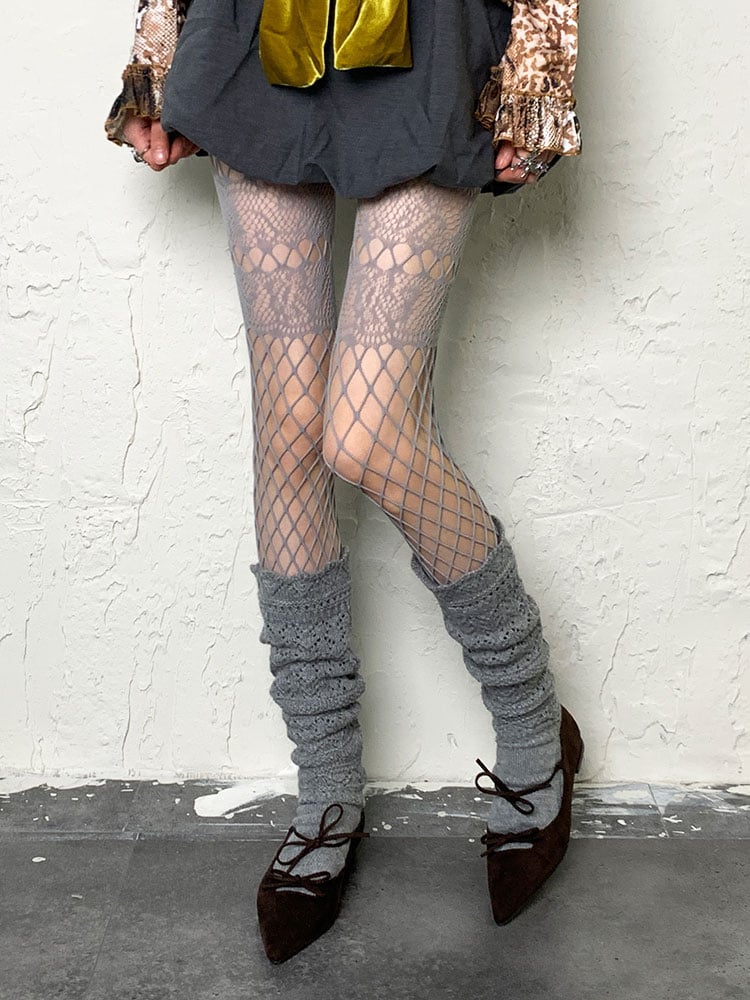 Grey Y2K Hollow-out Fishnet Tights