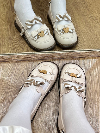 Muster PU Details Off-White 2cm - Gestreifte Schuhe Schleife Lolita Bär