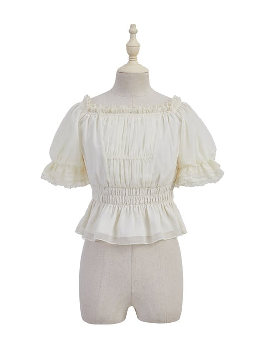 Neckline Ruffle Off-the-shoulder Blouse Apricot