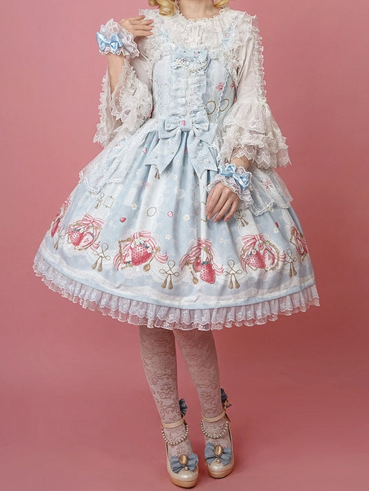 Sweet Lolita Print Blue Strawberry Skirt Jumper