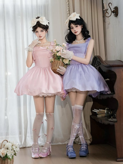 Dress Boned Jumper Lolita Shimmering Pink Fabric Basque Waist Skirt