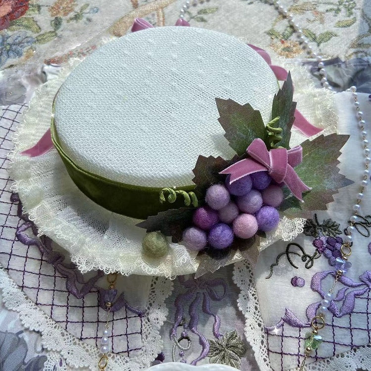Trim Grapes Brown/White Mini Bowknot Decorated Lace Hat Details