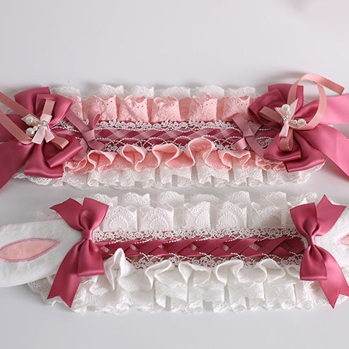 Bowknot Weiß Spitze Haarband Mit und Süße Charms Wunderschöne Perle Rosa Lolita